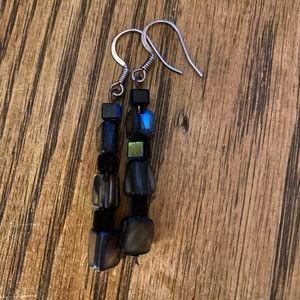Iridescent Shell & Black Crystal Earrings